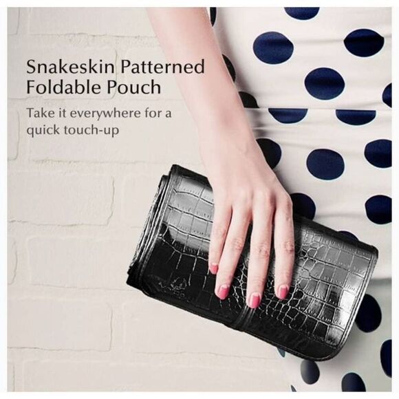 NEW~32 Piece Synthetic Fiber Professional Makeup Brush Set in Black Croco Pouch - Picture 10 of 10